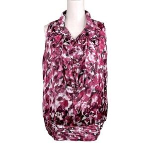 Dress Barn Purple & White Floral V-Neck Front Ruffle Sleeveless Top Size 2X